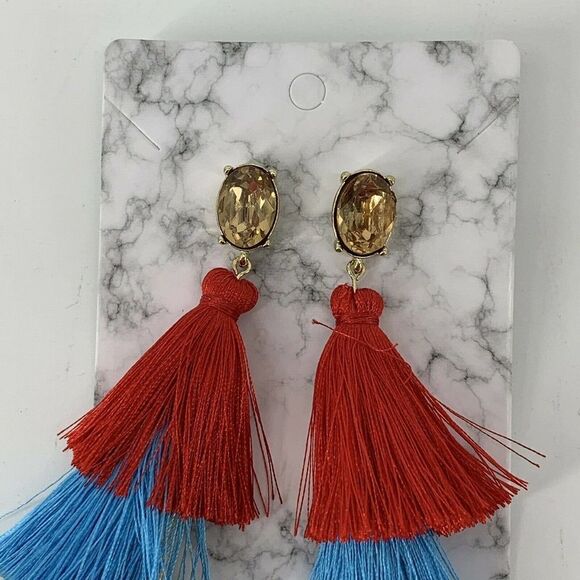 Colorful Three Tiered Tassel Dangle Earrings - Picture 3 of 3